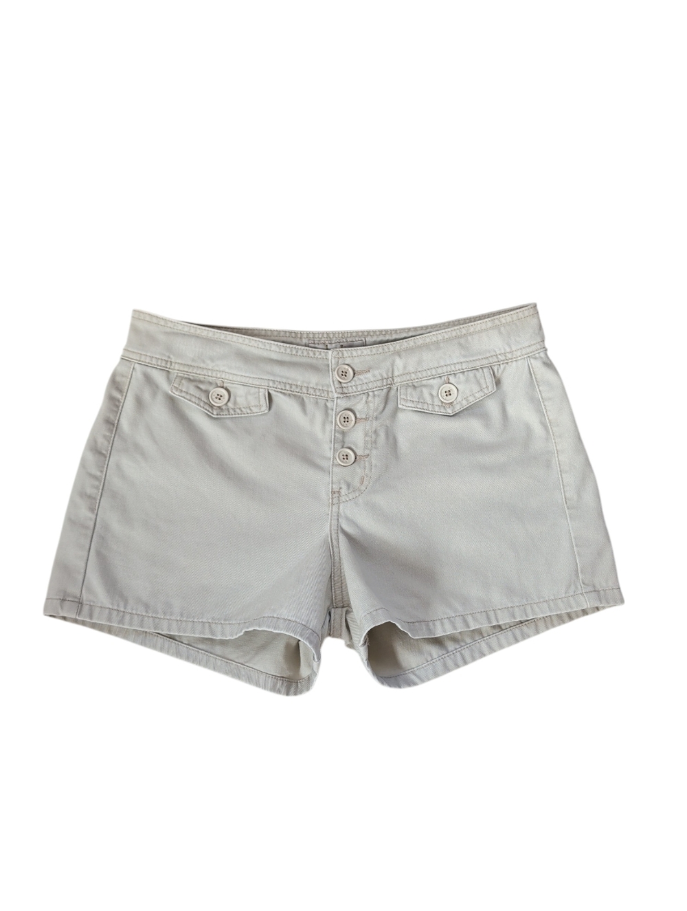Vtg. l.e.i. Y2K Low Rise Button Fly Sailorcore Shortie Shorts Junior 9 Tan Gray